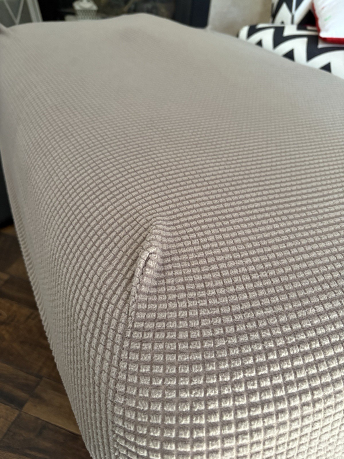 Polyester Stretch Fabric Ottoman Slip Cover 28”Dx34”Wx17”D Taupe Color