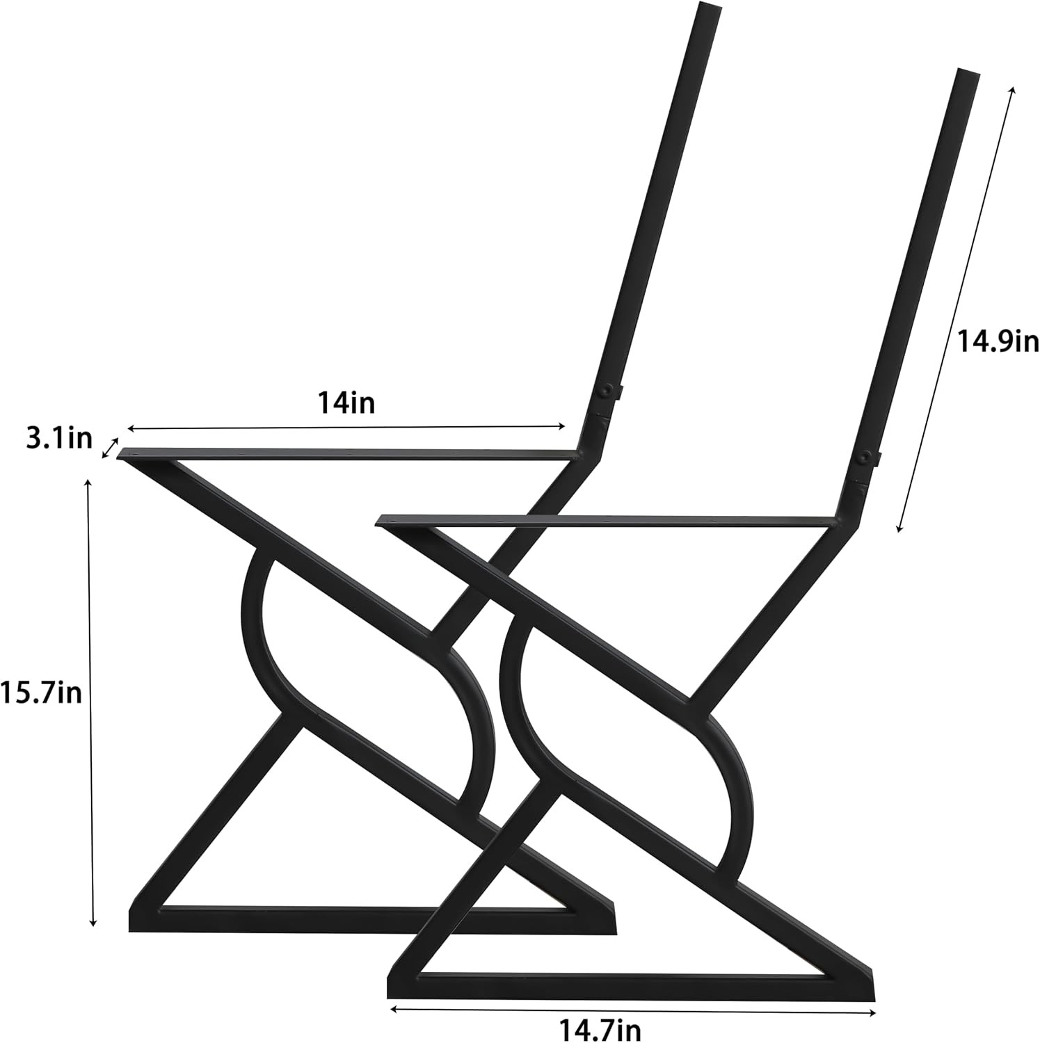 16″ Bench Legs with Backrest Bracket, Heavy Duty Metal, Set of 2 | Carbon Steel,