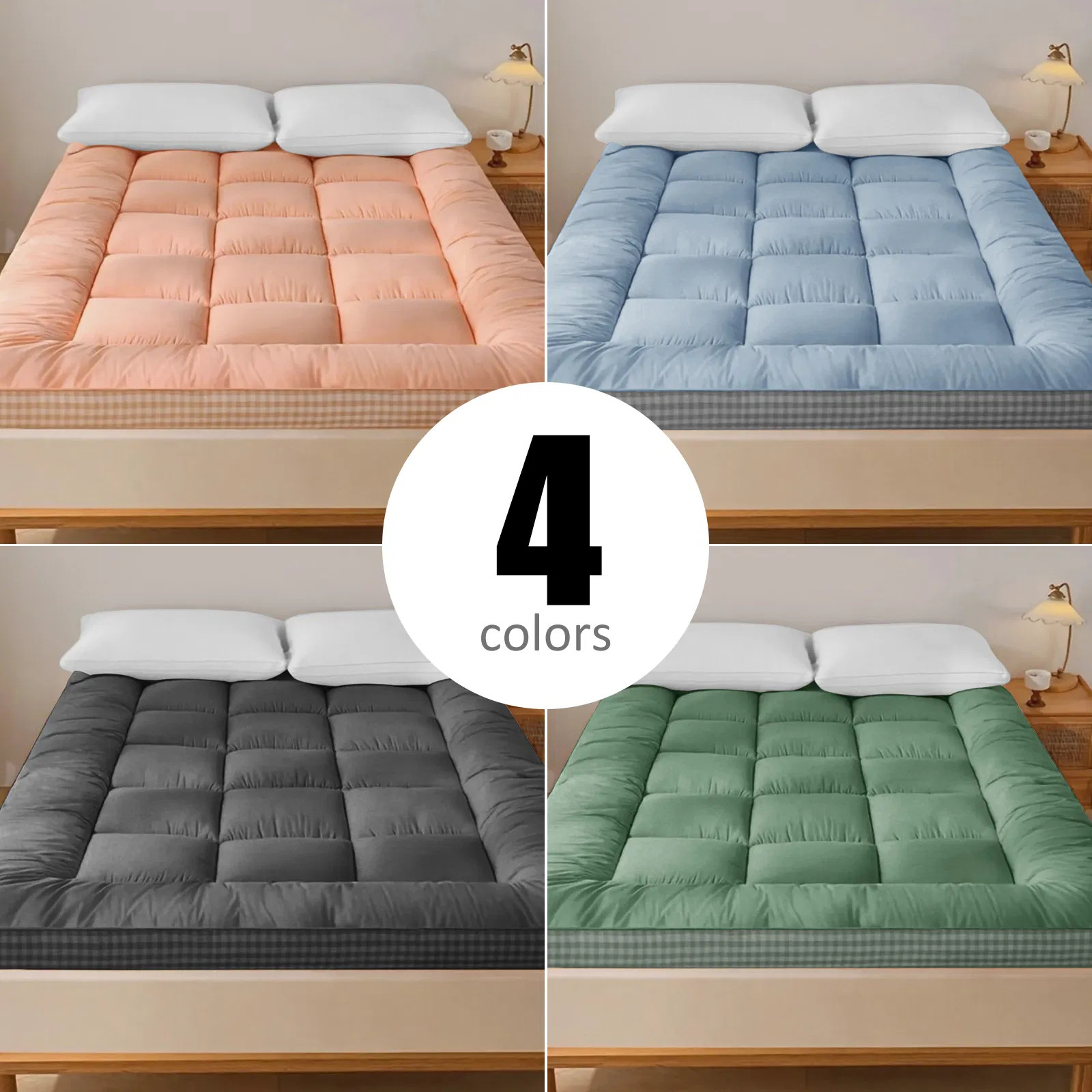 Queen Mattress Pad with Checkered 3D Edges – Soft Quilted Cushion, Breathable Be