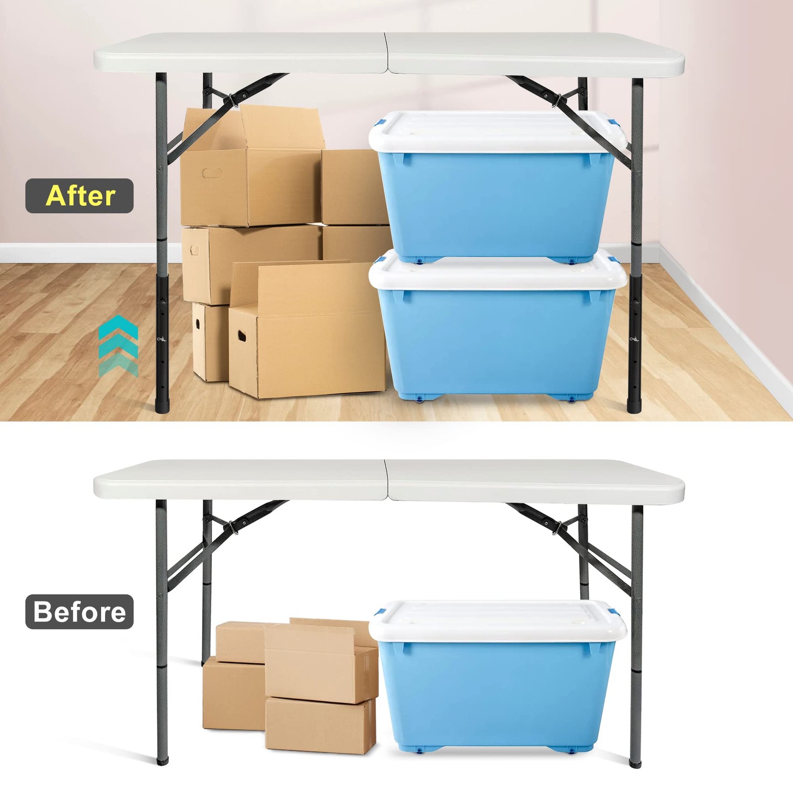 Table Leg Extenders for Folding Tables, Metal 17.3 in (44 cm) (4 Pack), Black
