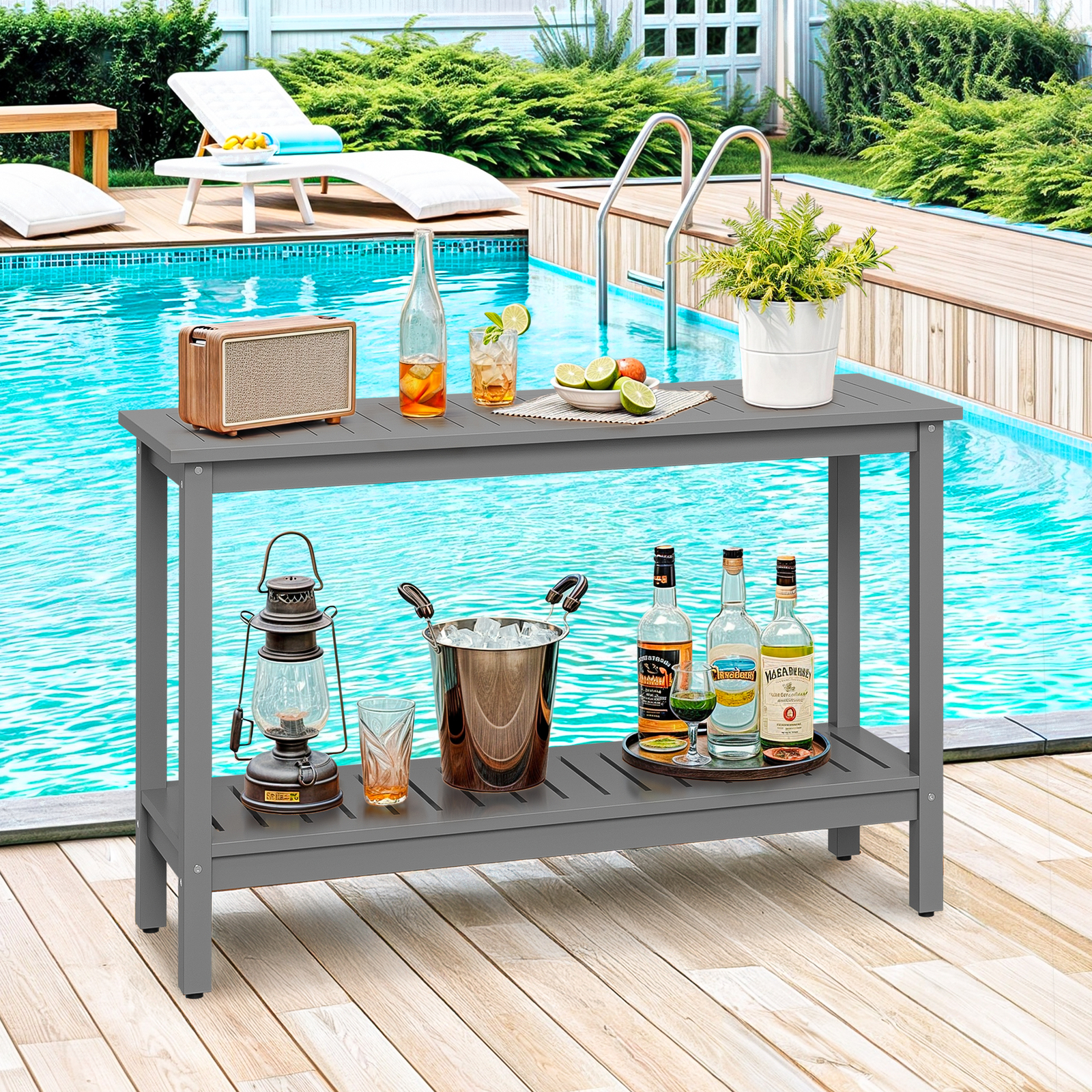 48in Console Table In/Outdoor Multifunctional Buffet Bar Storage Organizer Gray