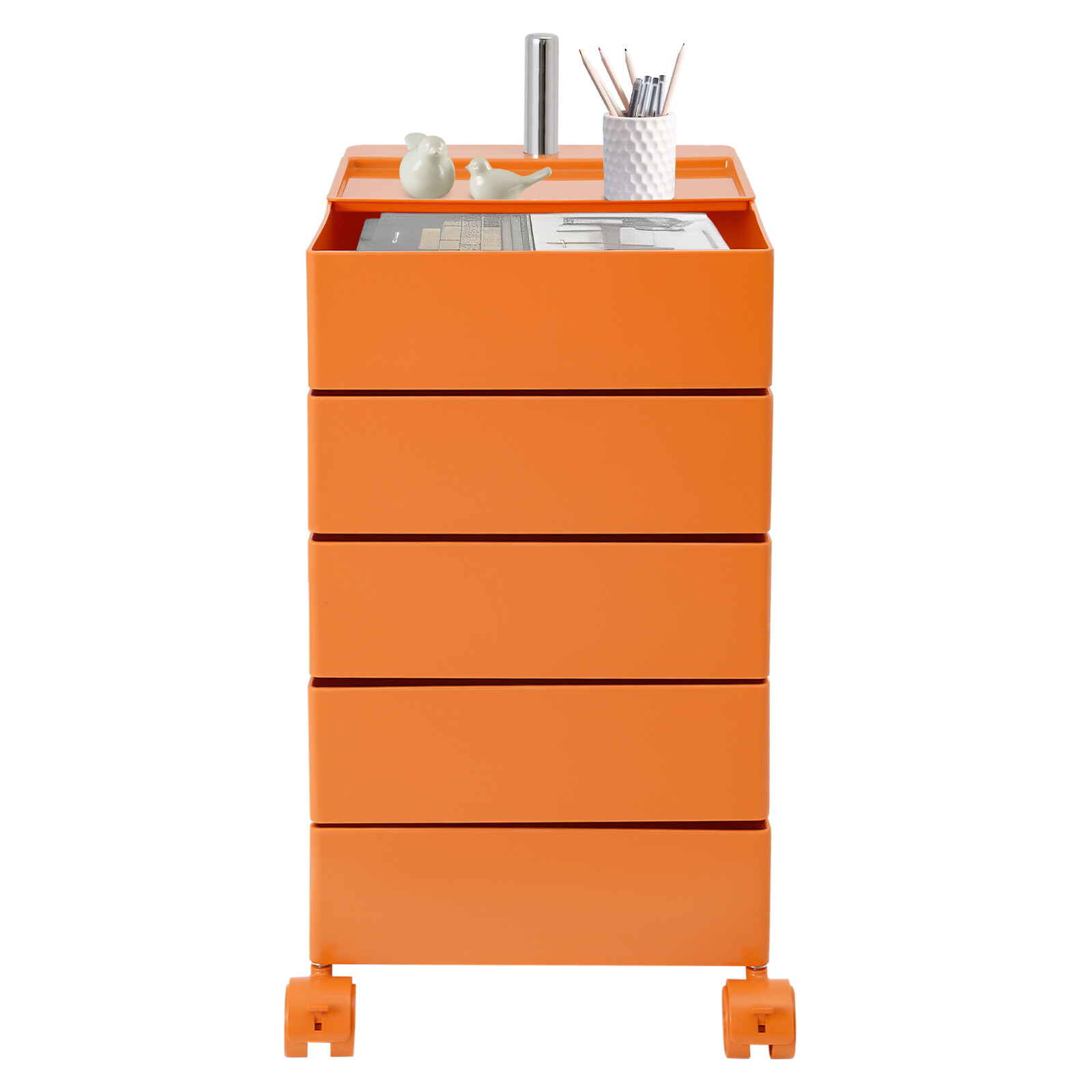 5 Tiers 360-degree Rotating Storage Cabinet Bobby Cabinet w/Wheel Orange