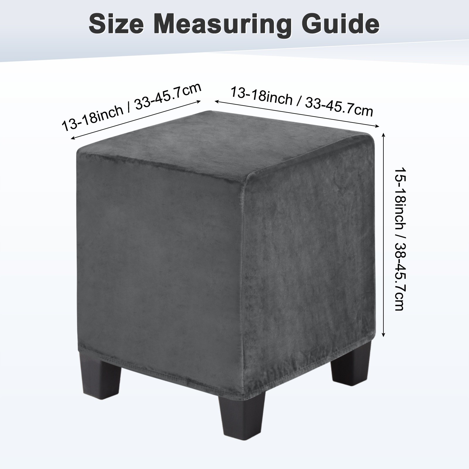 1-Pack 13″x13″x15″ Stretch Square Ottoman covers Footstool Protector Dark Gray