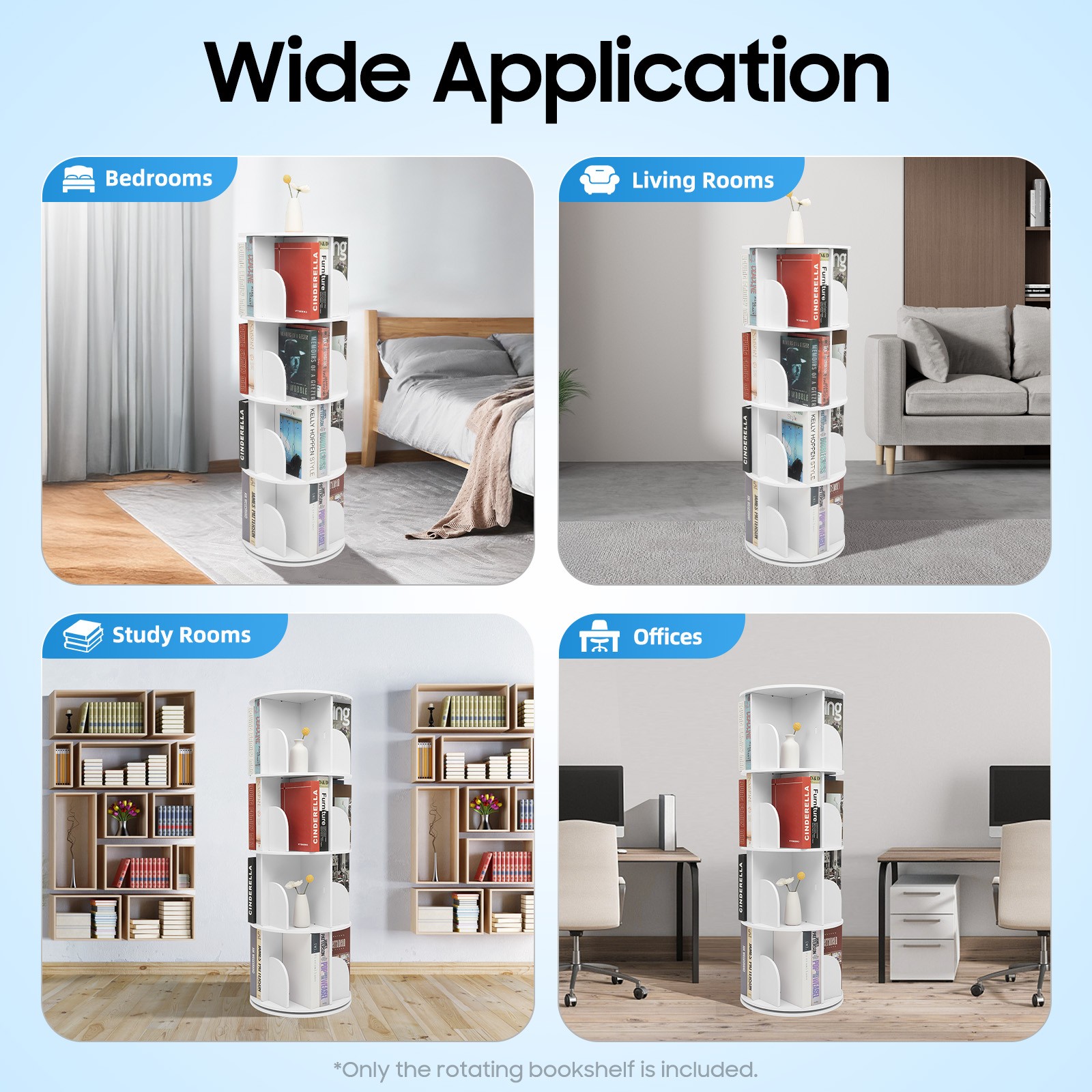 4-Tier 360° Rotating Bookshelf Bookshelf Organizer Floor Standing Storage Shelf