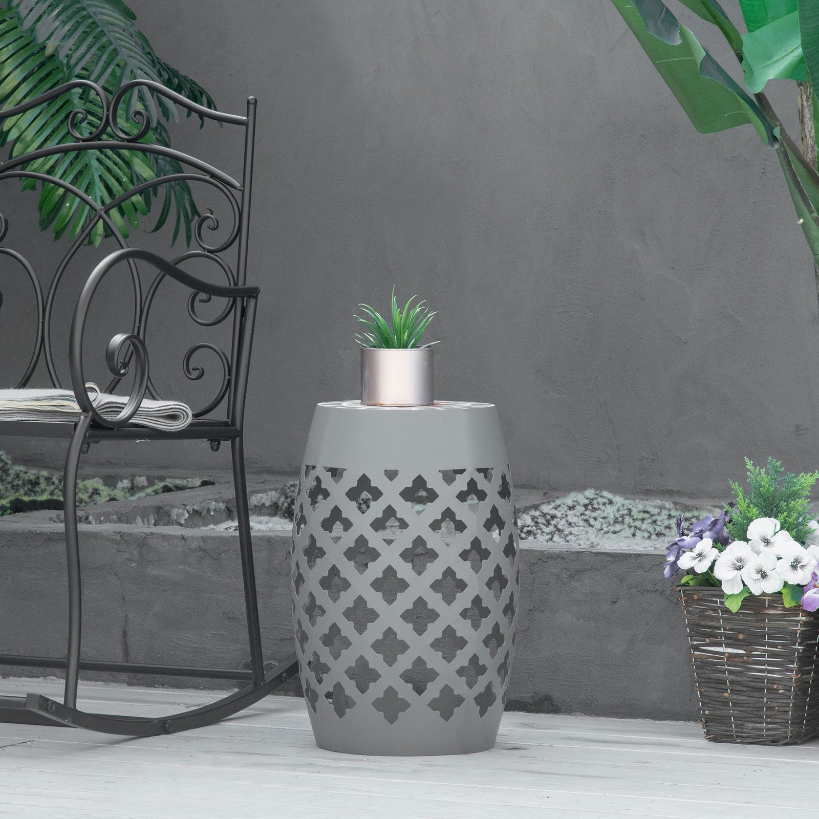 Smooth Top Mosaic Side Table 12.25in Diameter x 18in Tall Frame Steel