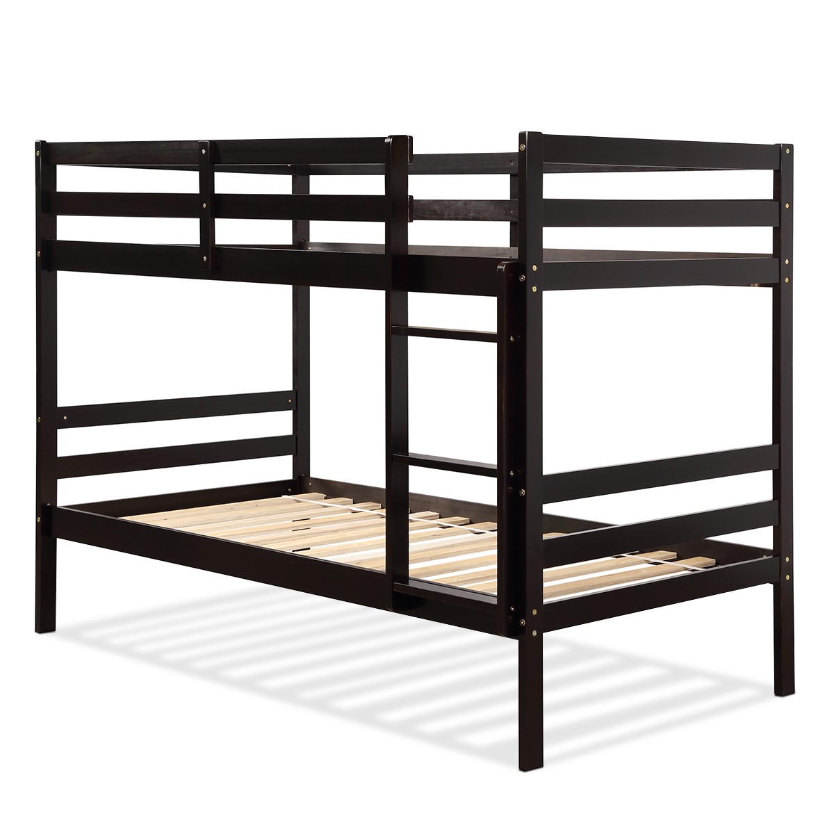 Twin Over Twin Wood Bunk Beds W/Ladder & Safety Rail Pine Wood Bunk Bed Espresso