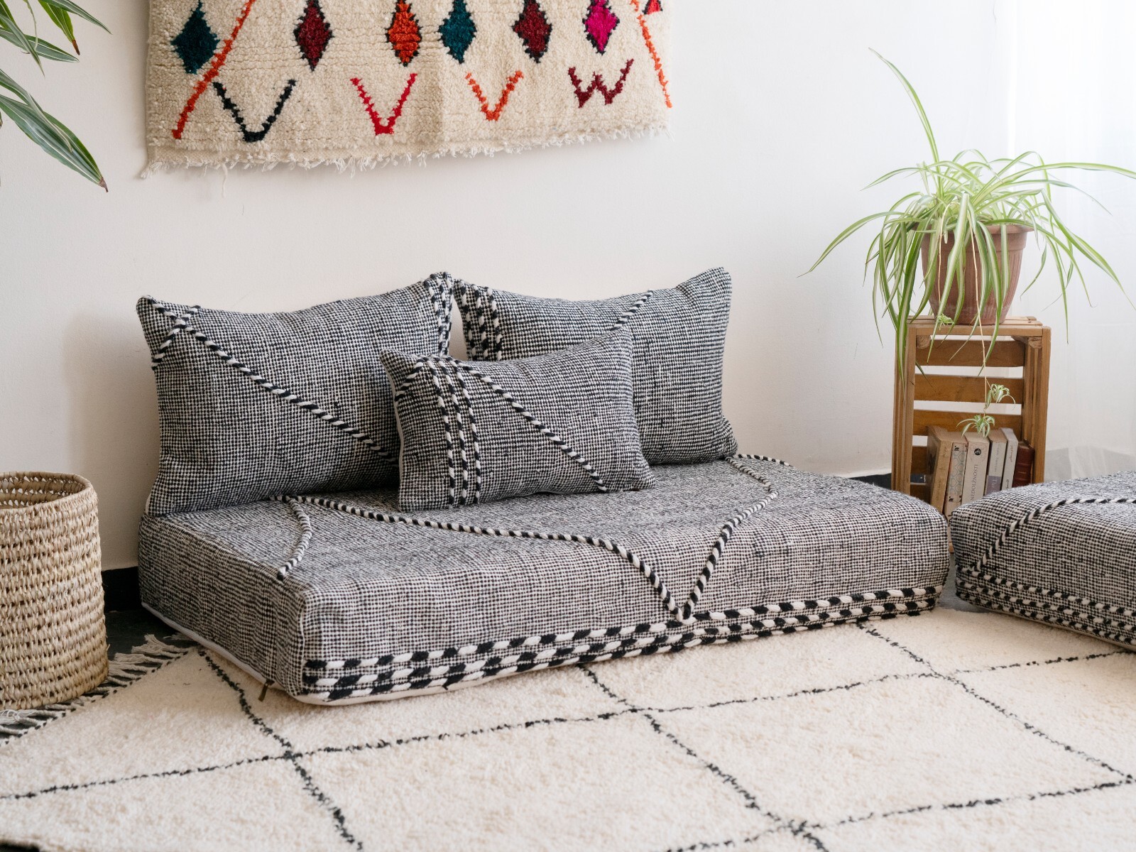 Moroccan Handmade Floor Couch – Unstuffed Cotton Grey Sofa covers + Pillow cases