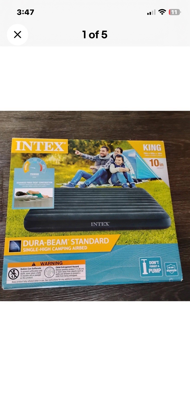 Intex – 10” King Air Bed Mattress – Pump Not Included Indoor / Outdoor – NEW