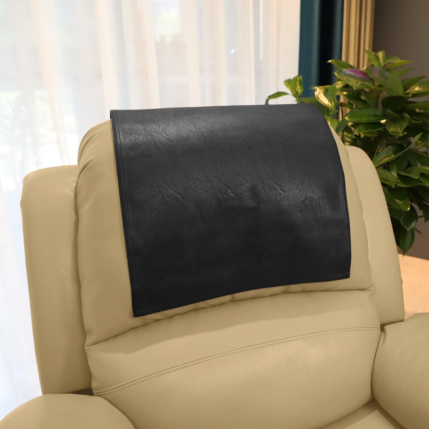 PU Leather Recliner Headrest Cover 17×27 in, Furniture Protector Slipcover Sofa