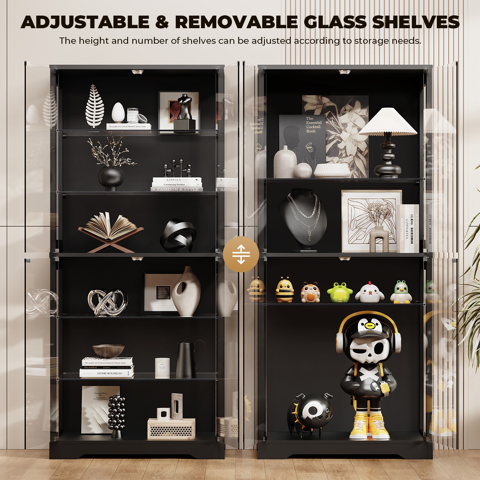 71″ Adjustable Glass Display Case with Doors, 6-Tier Curio Cabinet with Lights