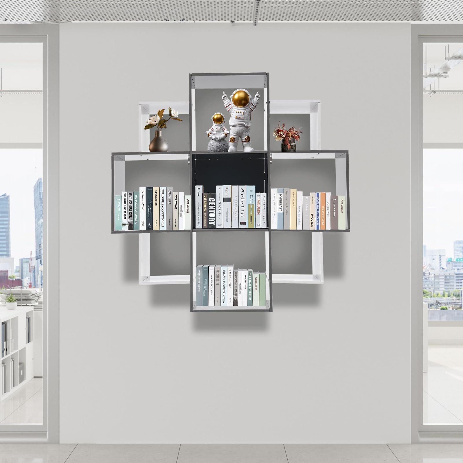 3 Tier Wall Mount Shelf 9 Compartments Floating Bookcase Home Office Black White