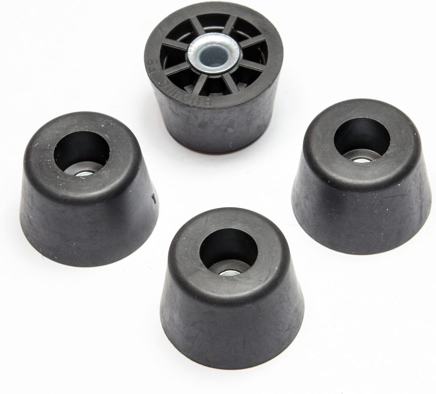 4 Medium Extra Tall round Black Rubber Feet W/Metal Insert – .625″ H X .932″ W –