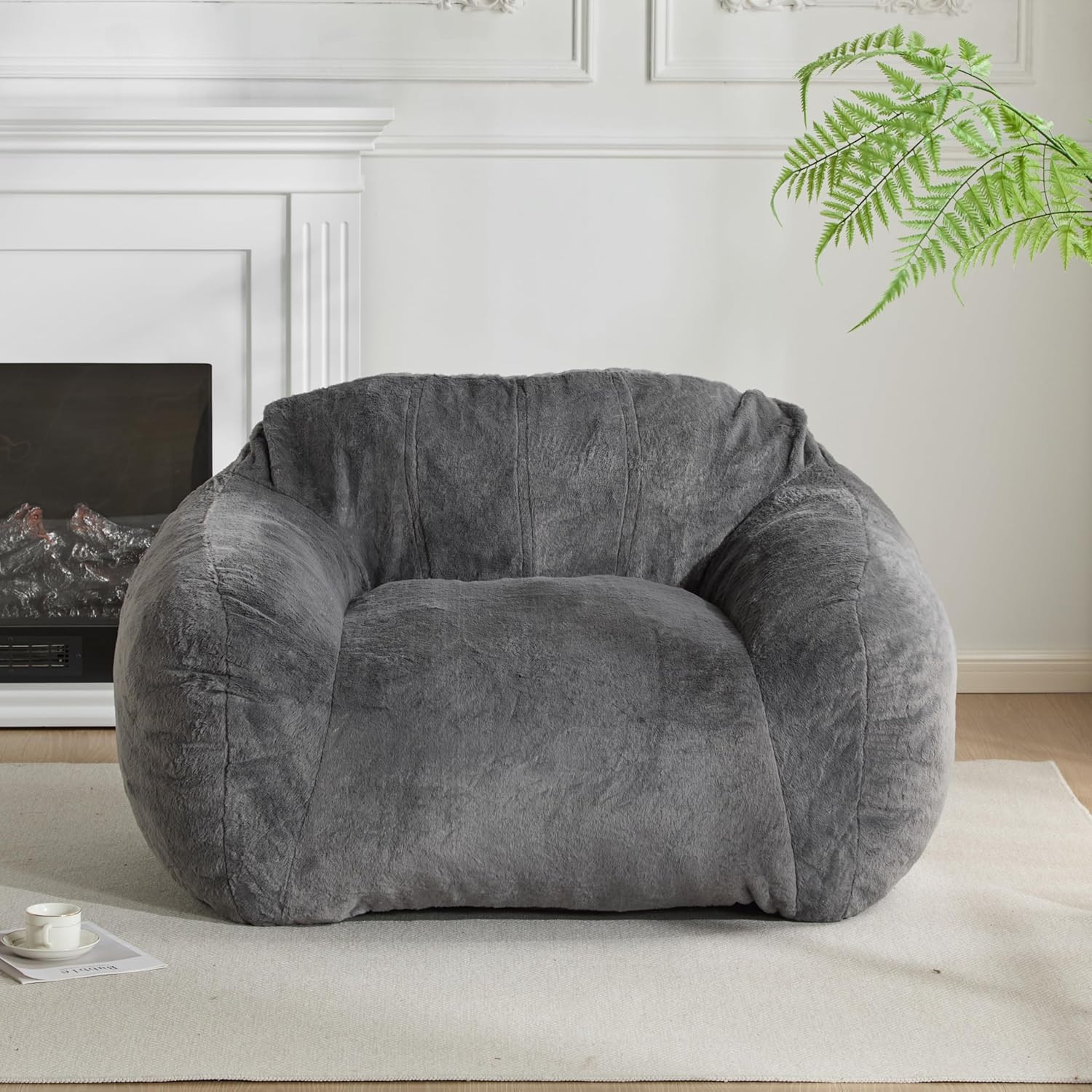 Cozy Gray Faux Fur Bean Bag Chair – Memory Foam Lounge for All Ages
