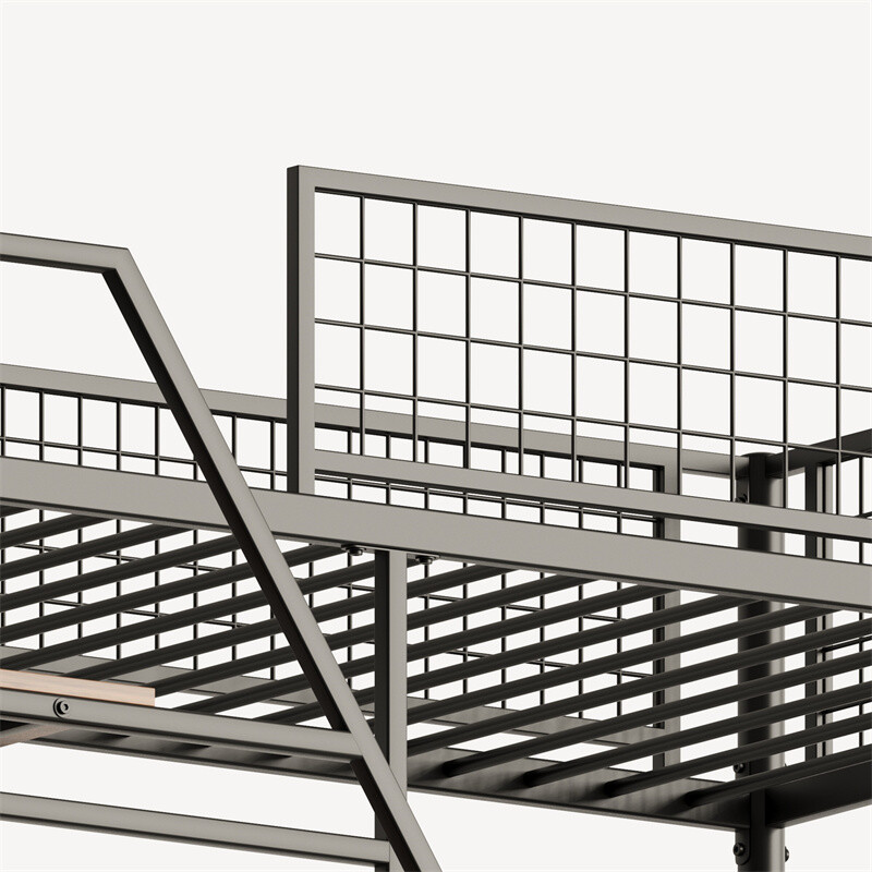Full Size Metal Loft Bed w/Desk,Storage Stairs,Shelves & LED Light for Dormitory