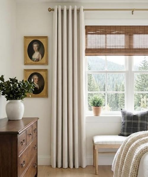 Faux Linen Blackout Curtains for Bedroom 50″W x 84″L (Pack of 2) Alba | Beige