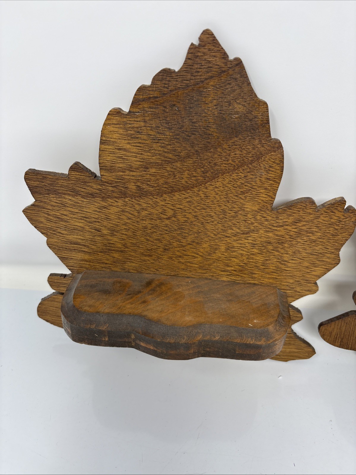 Vtg Pair Of Handmade Wood Maple Leaf Knick Knack Shelves Imperfect READ Granny