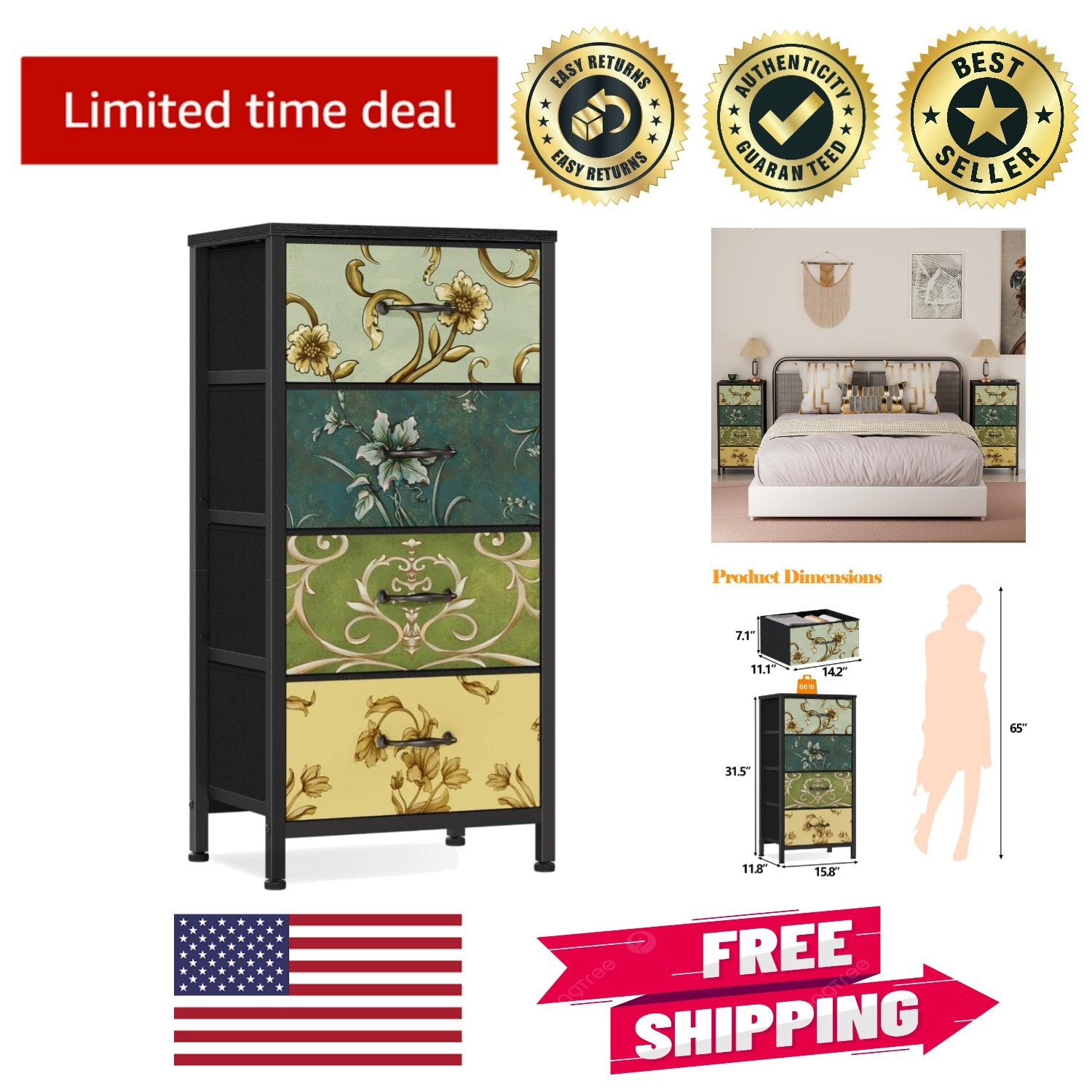 4 Drawer Bohemian Style Dresser for Kids & Adults – Safe & Stylish Storage