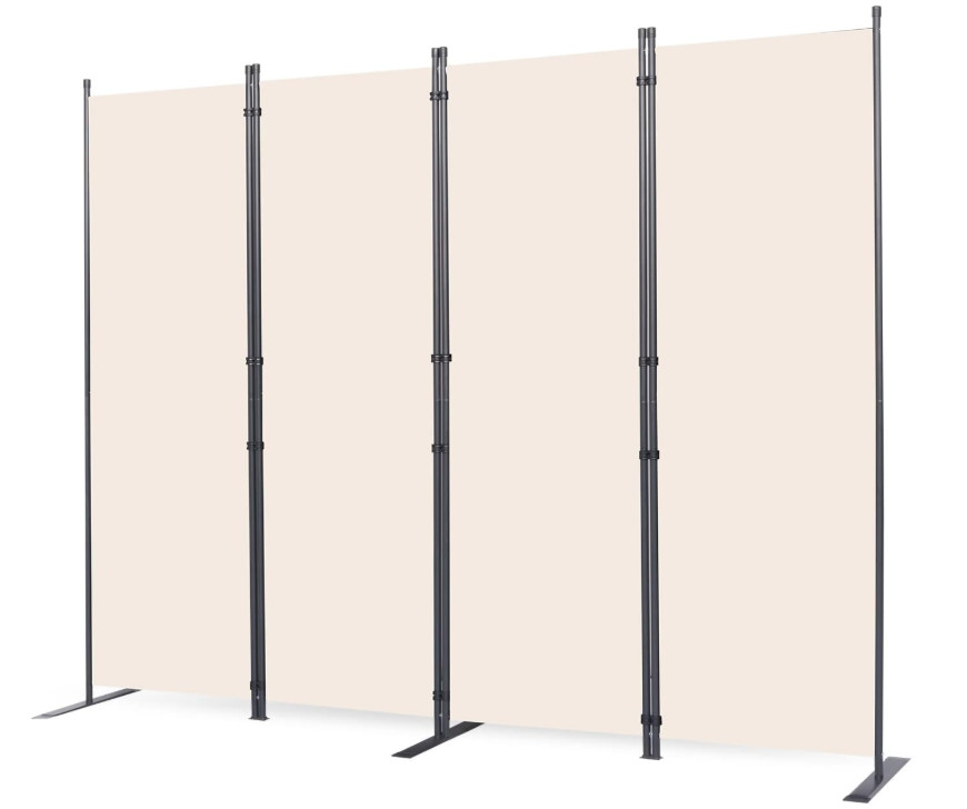 Biombo plegable 4 paneles 6FT con base ancha, separador de 88″x71″, beige, Nuevo