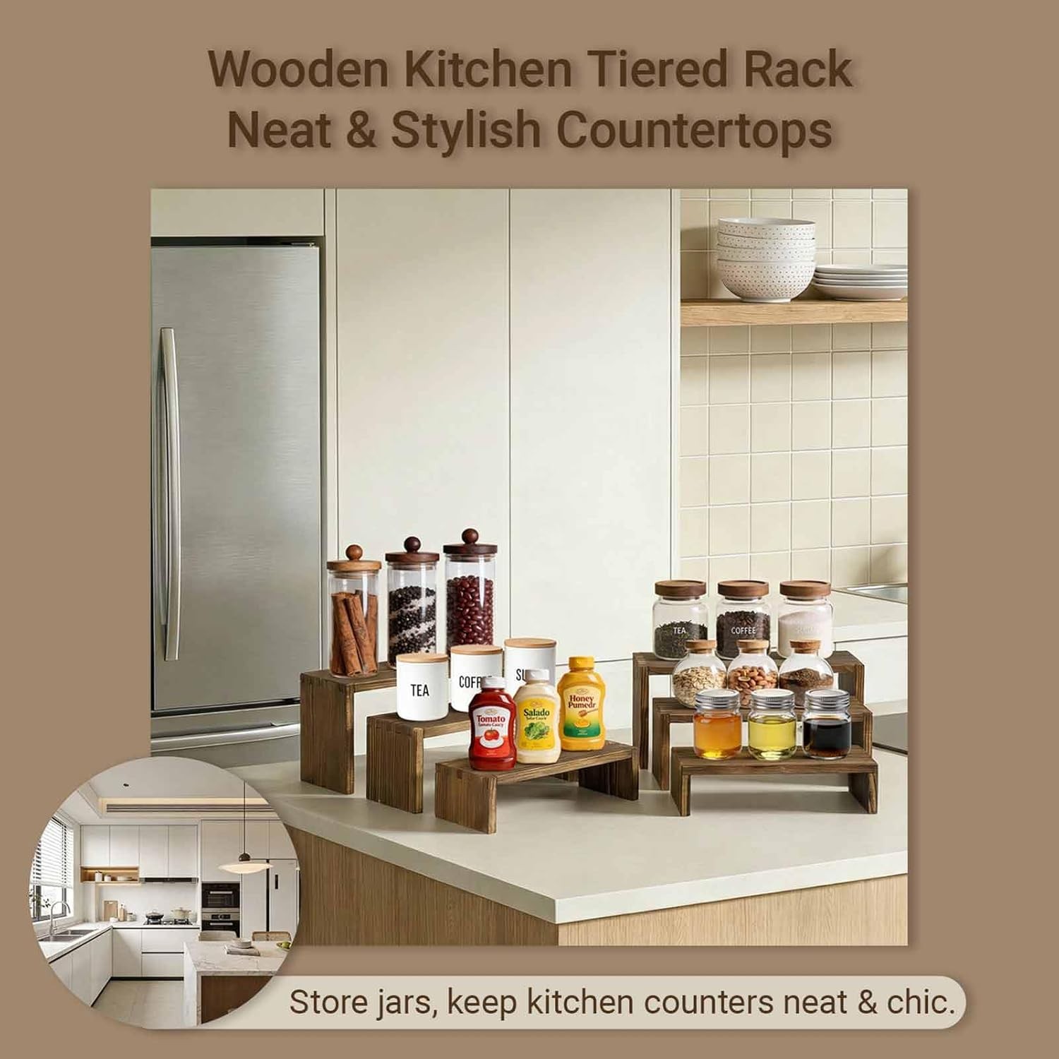 3-Tier Wood Display Riser 2 Set Tiered Display Stand Food Kitchen Desk & Party
