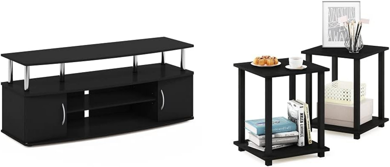 Chic TV Stand & 2 End Tables Set for 55″ TVs – Americano/Black Finish