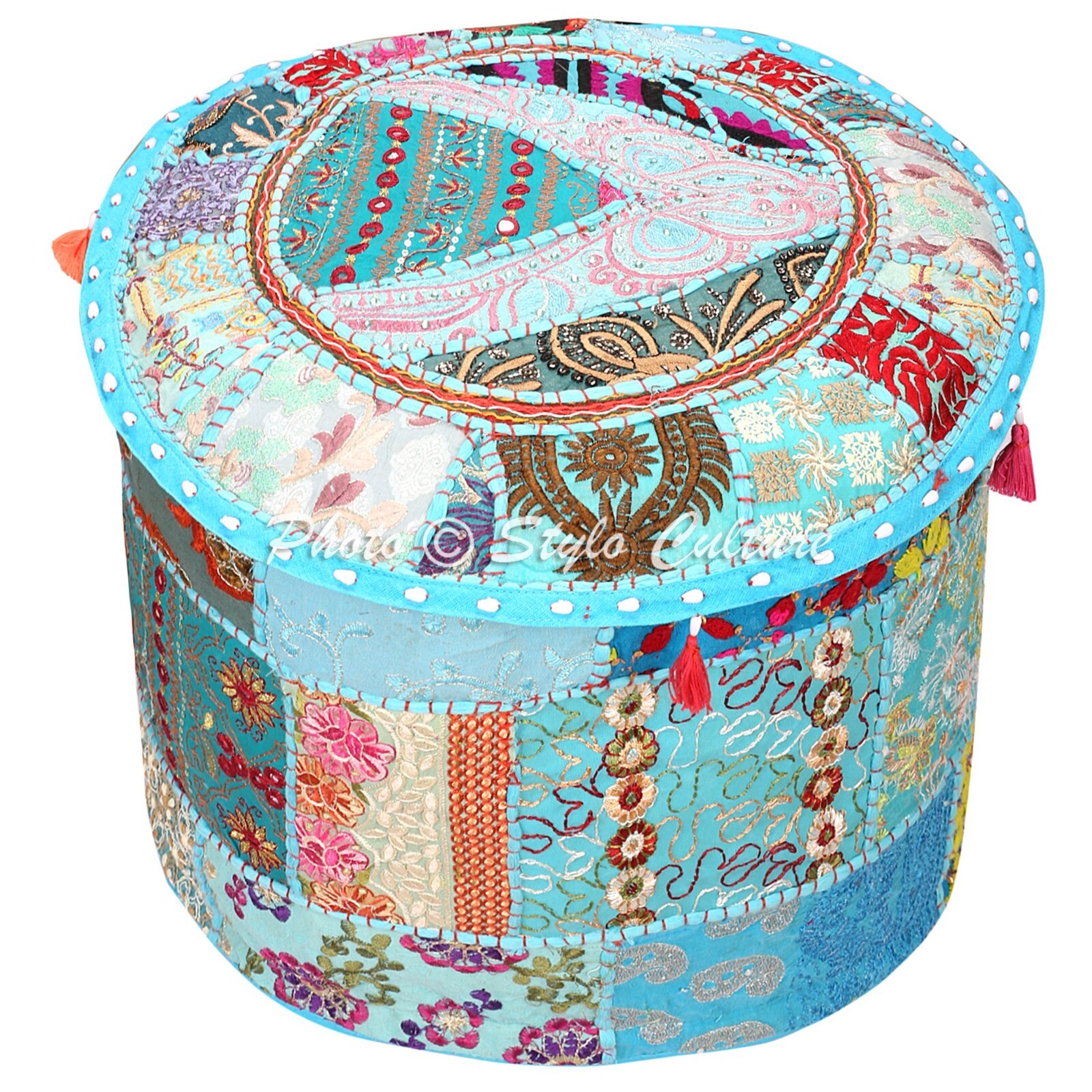16 in Indian Patchwork Ottoman Yoga Pouf Cover Footstool Pouffe Ethnic Decor