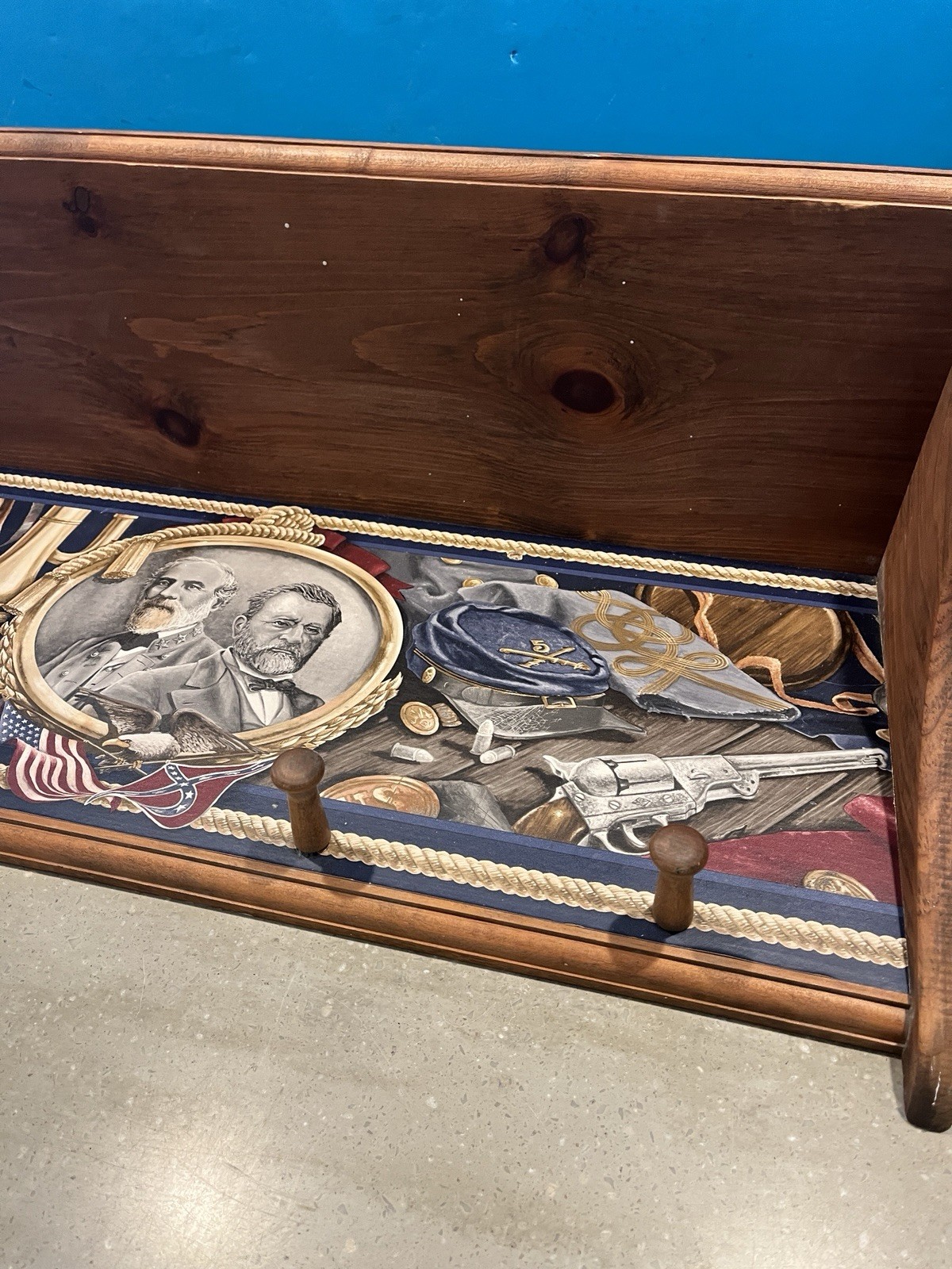 Solid Wood Civil War Collector’s Display Wall Shelf. 37”Long X 9”Wide X 13”Tall.