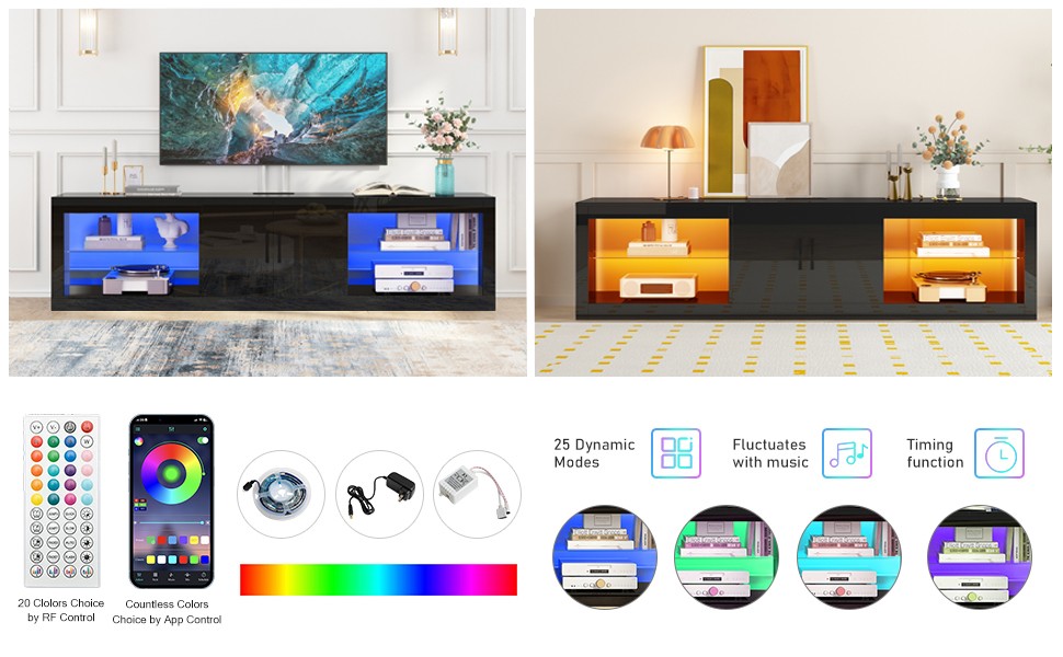 70 Inch Led TV Stand for 80/75 Inch TV, Modern Black Entertainment Center with