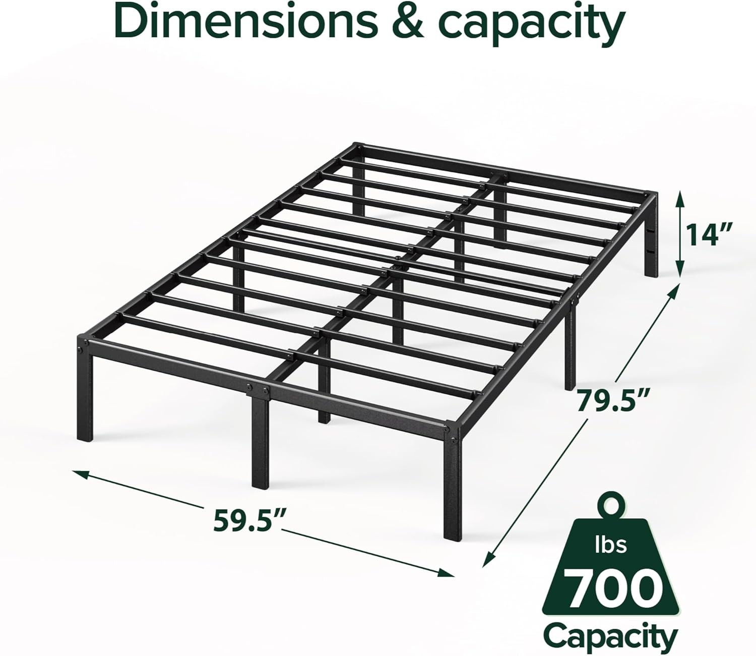 14 Inch Elias Metal Platform Bed Frame, Steel Support, No Box Spring Need Zinus