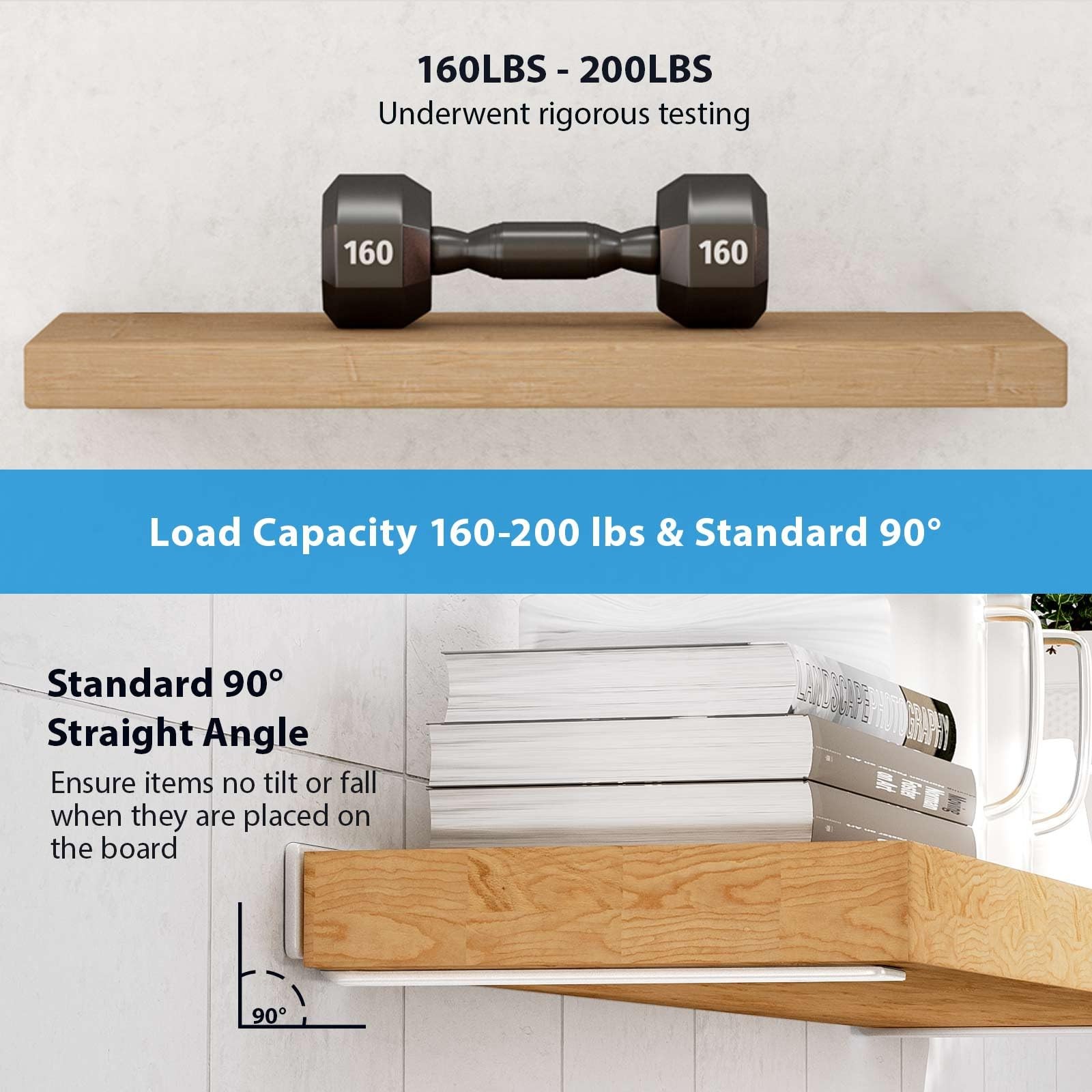 Shelf Brackets 8-Inch Long 1/5-Inch Thick 6-Pack – 160 lb Load Capacity, Matte