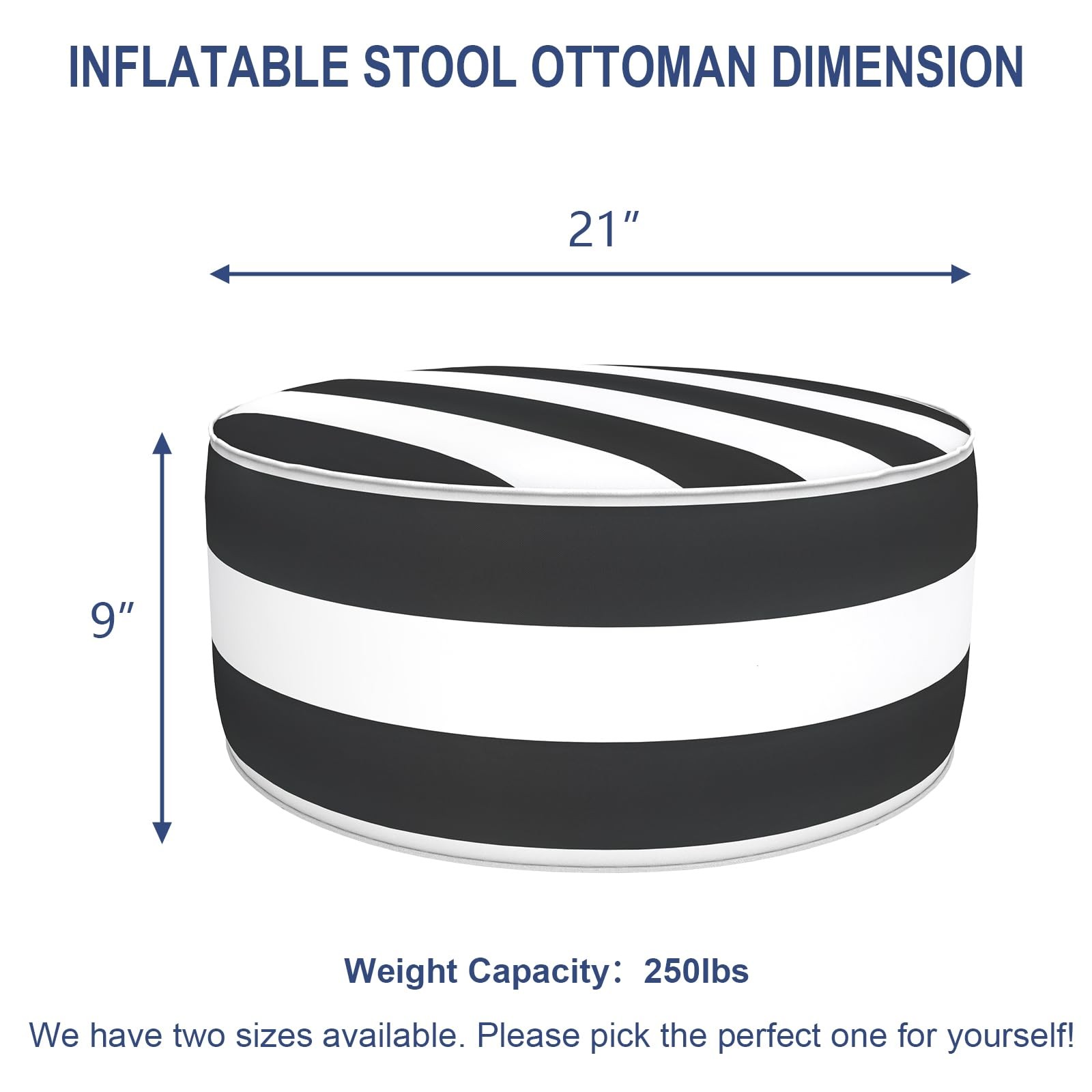 Melody Elephant Patio Inflatable Ottoman, 21″D x 21″W x 9″H, A Cabana Black