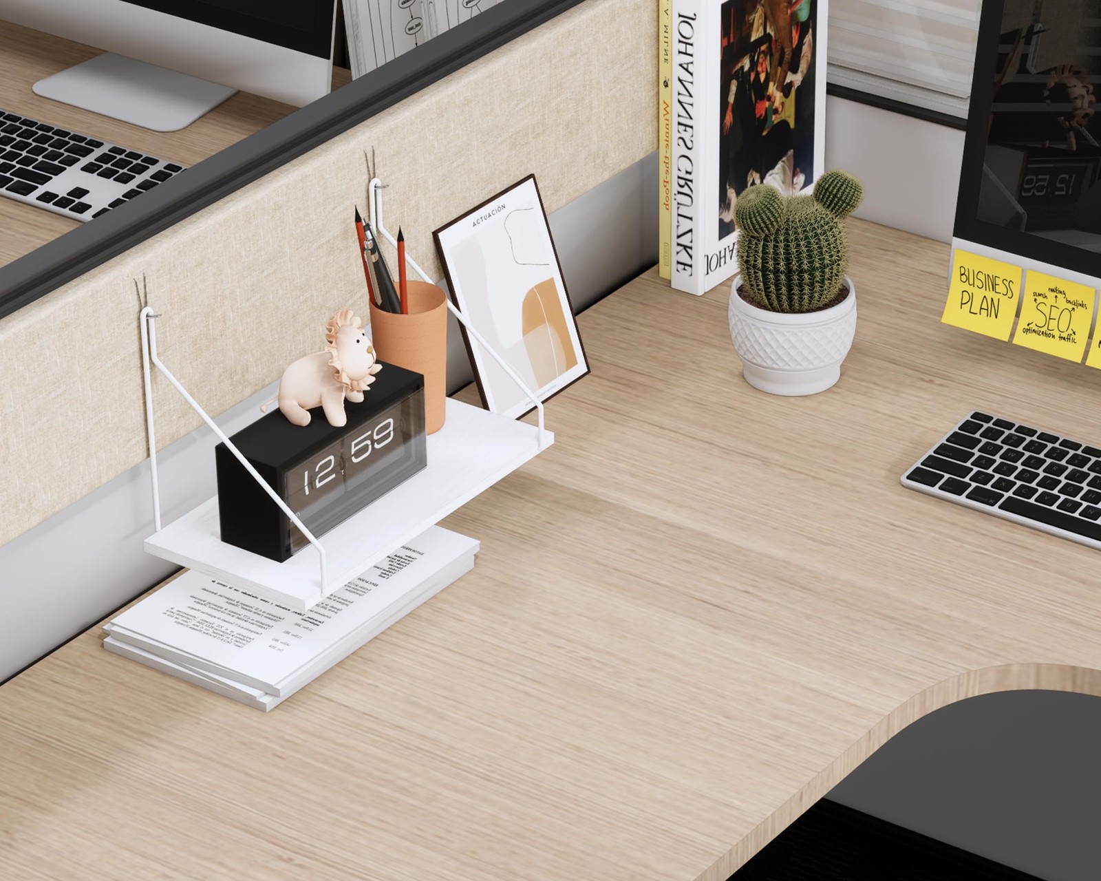 11.8 Inch Office Cubicle Floating Shelf Hooks Hanging Storage Organizer White