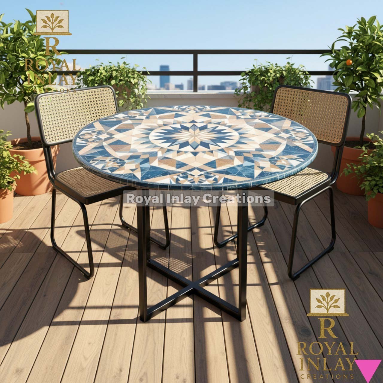Round Geometric Pattern Table Top Modern Home Cafe Office Dining Outdoor Decor