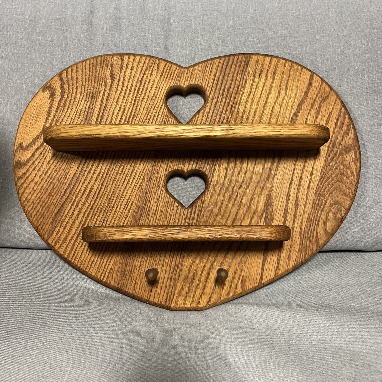 Heart Shaped Wooden Wall Shelf Rustic Cottage Farmhouse Decor 2 Pegs 16 X 11 In