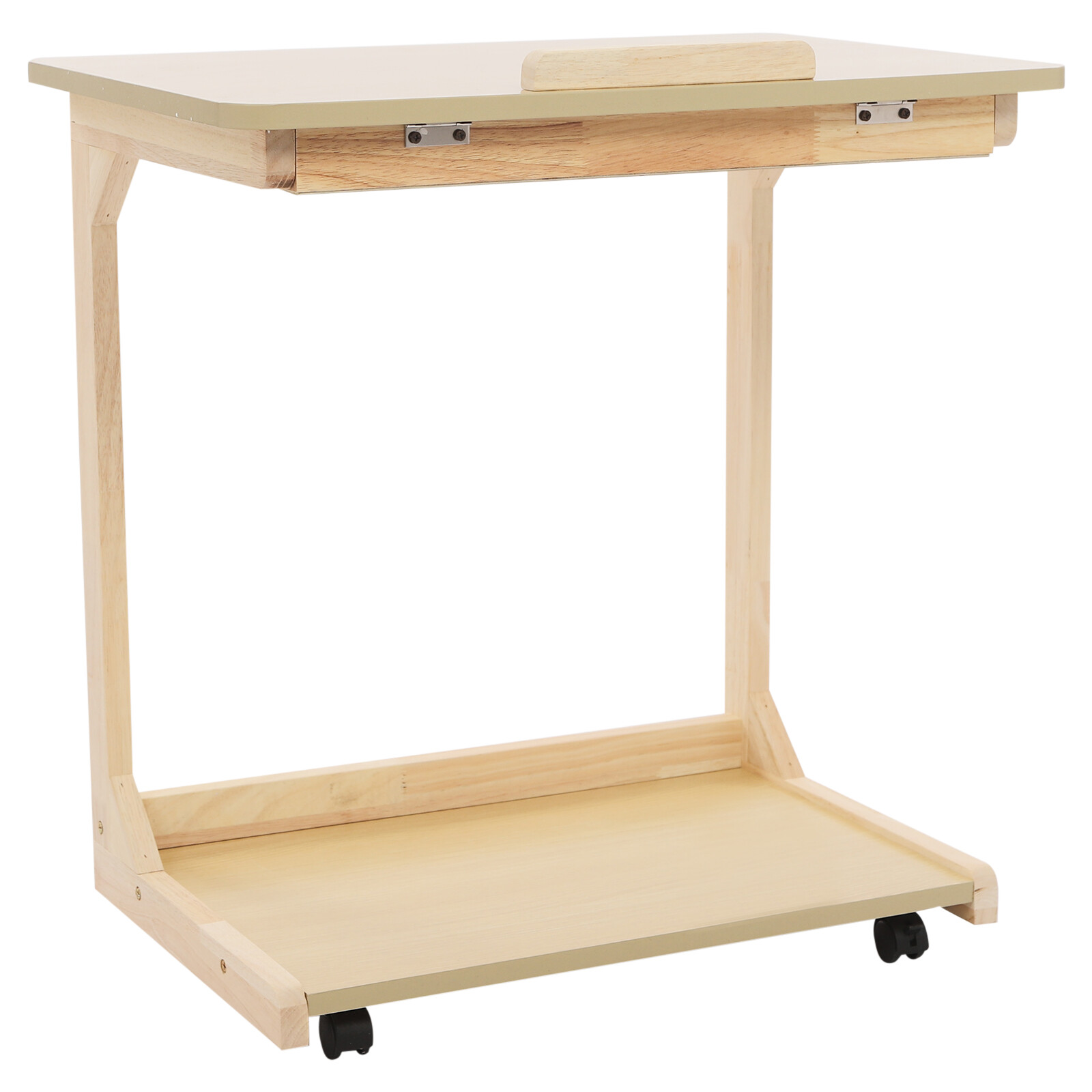 C Shaped End Table 23.62*15.75*24.8in Sofa Table Adjustable Tilt Angle W/ Wheels