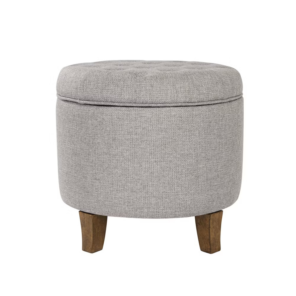 Homepop Small Tufted Round Storage Ottoman Gray