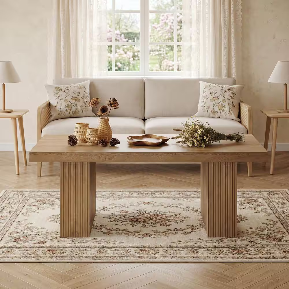 Allan 47.24 In. W X 23.62 In. D Brown Rectangle MDF Coffee Table with Thick Base