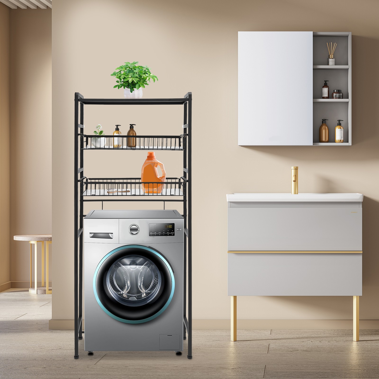 Washing Machine Storage Cabinet Laundry Room Storage & Organizer Standing Shelf