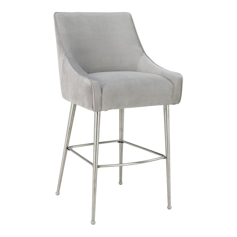 Pemberly Row 25.6″ Velvet Counter Stool in Pleated Light Gray