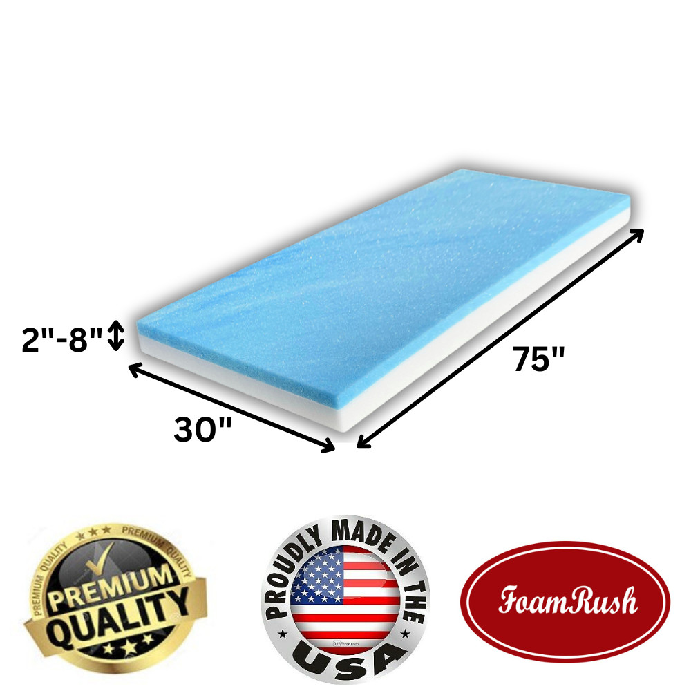 FoamRush Bunk (30″ x 75″) Cooling Gel Memory Foam RV Mattress Medium Firm USA