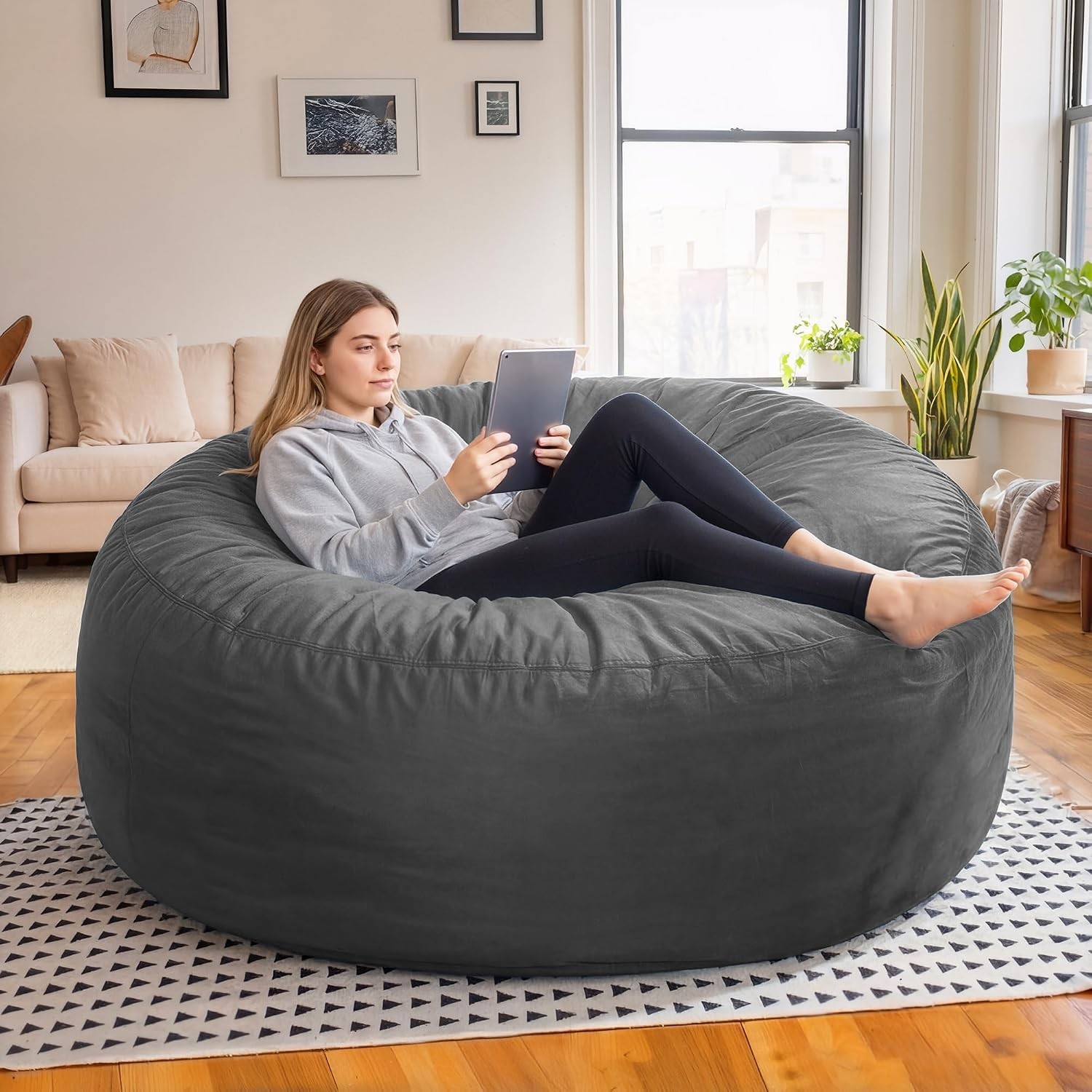 5FT Bean Bag Chair for Adults – Giant Memory Foam Bean Bag with Removable