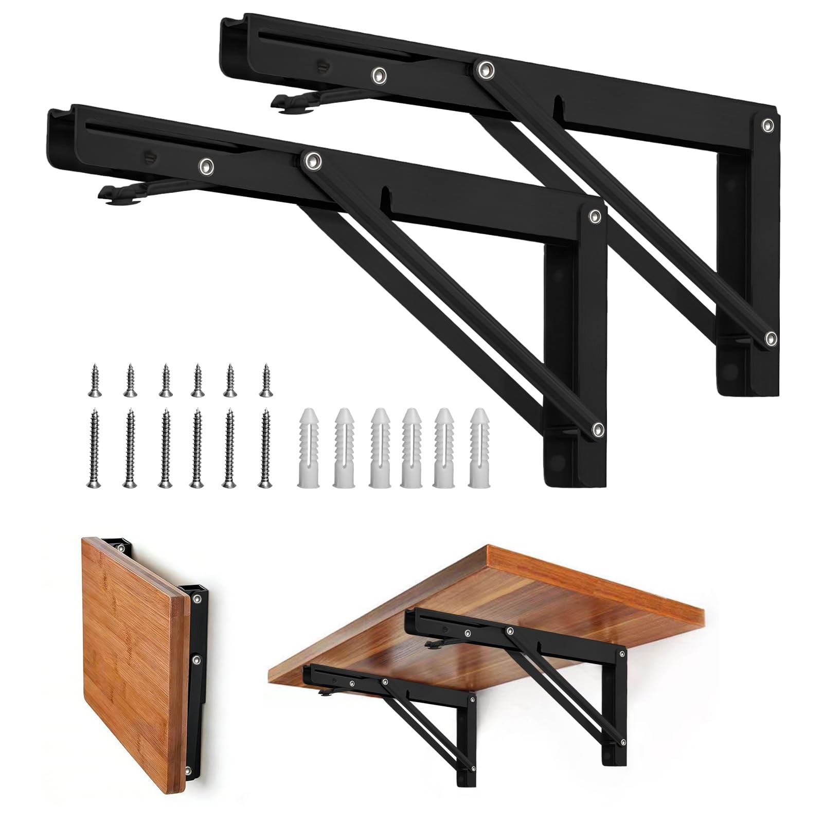2 PCS 8 Inch Folding Shelf Brackets Heavy Duty Metal Collapsible 150 Lb
