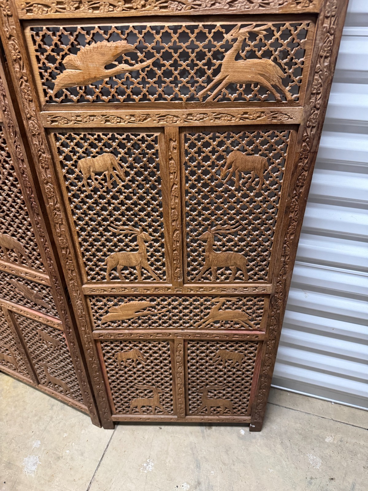 Mid-Century Carved Folding Four Panel Room Divider Screen NO SHIPPING