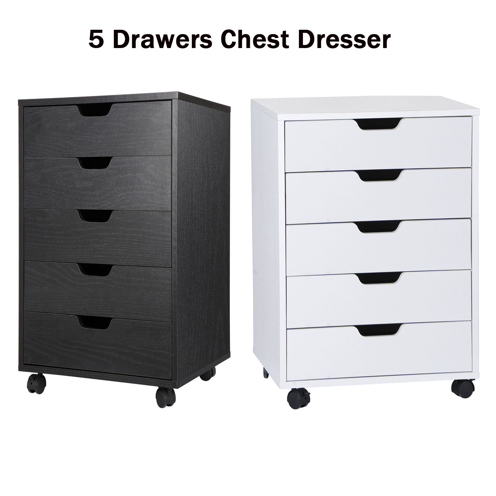 5 Drawers Chest Cabinet w/ Wheels Organizer Storage Dresser for Bedroom 2 Colors