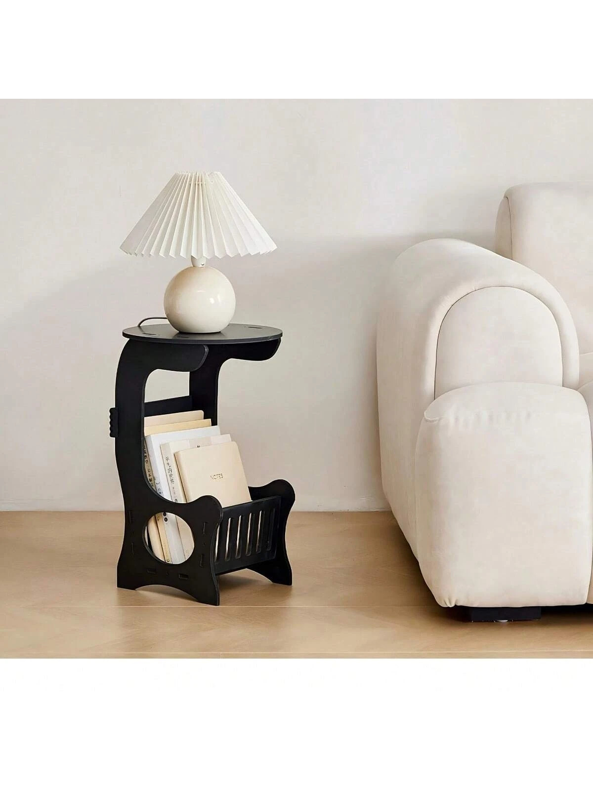 1pc White Modern Freestanding Bedside Table With Book & Magazine Storage Shelf