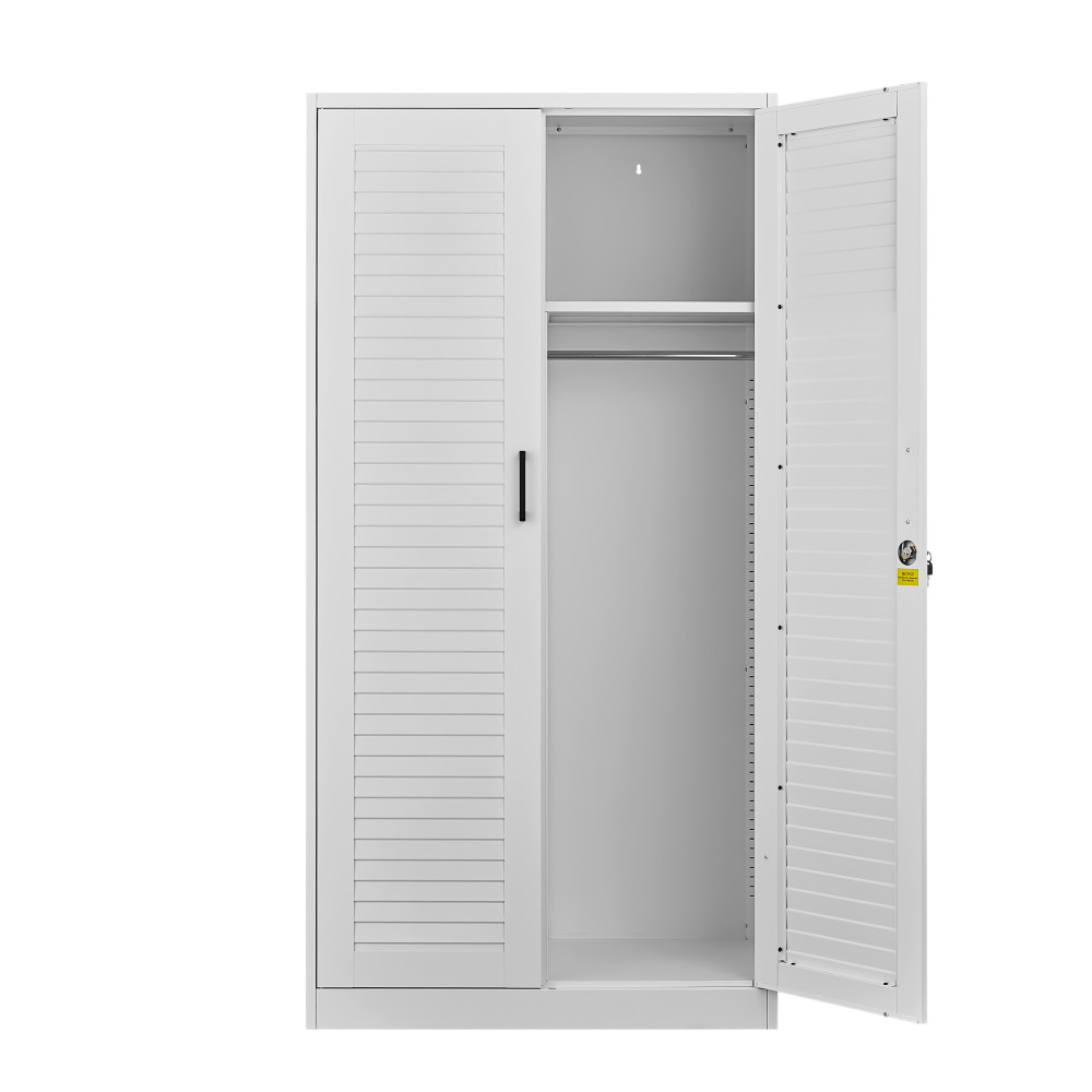Wide Metal Storage Cabinet with Hanging Rod & Lock, Steel Wardrobe