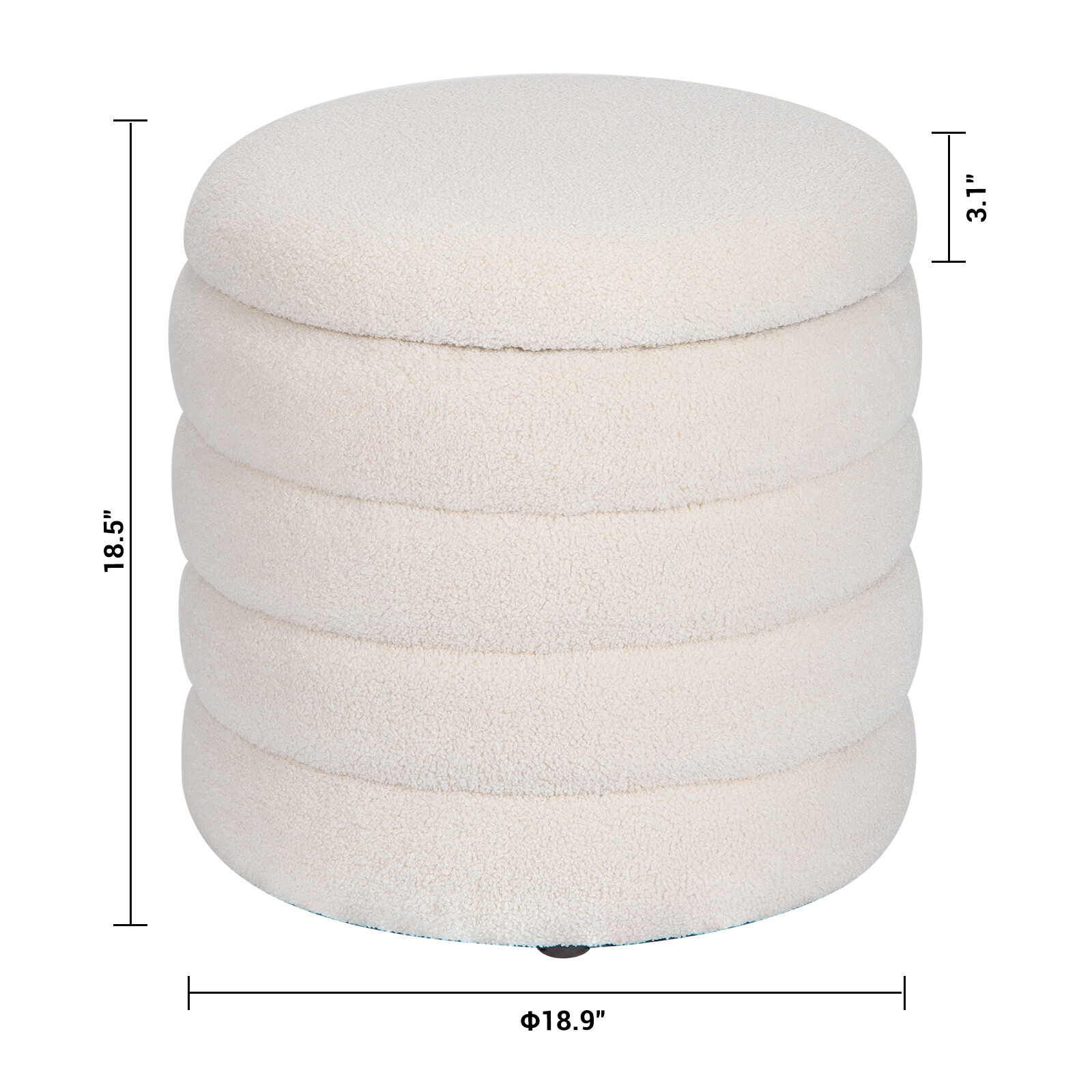 18” Modern Teddy flannel Padded Stool Seat Round Ottoman Storage Box Footstool