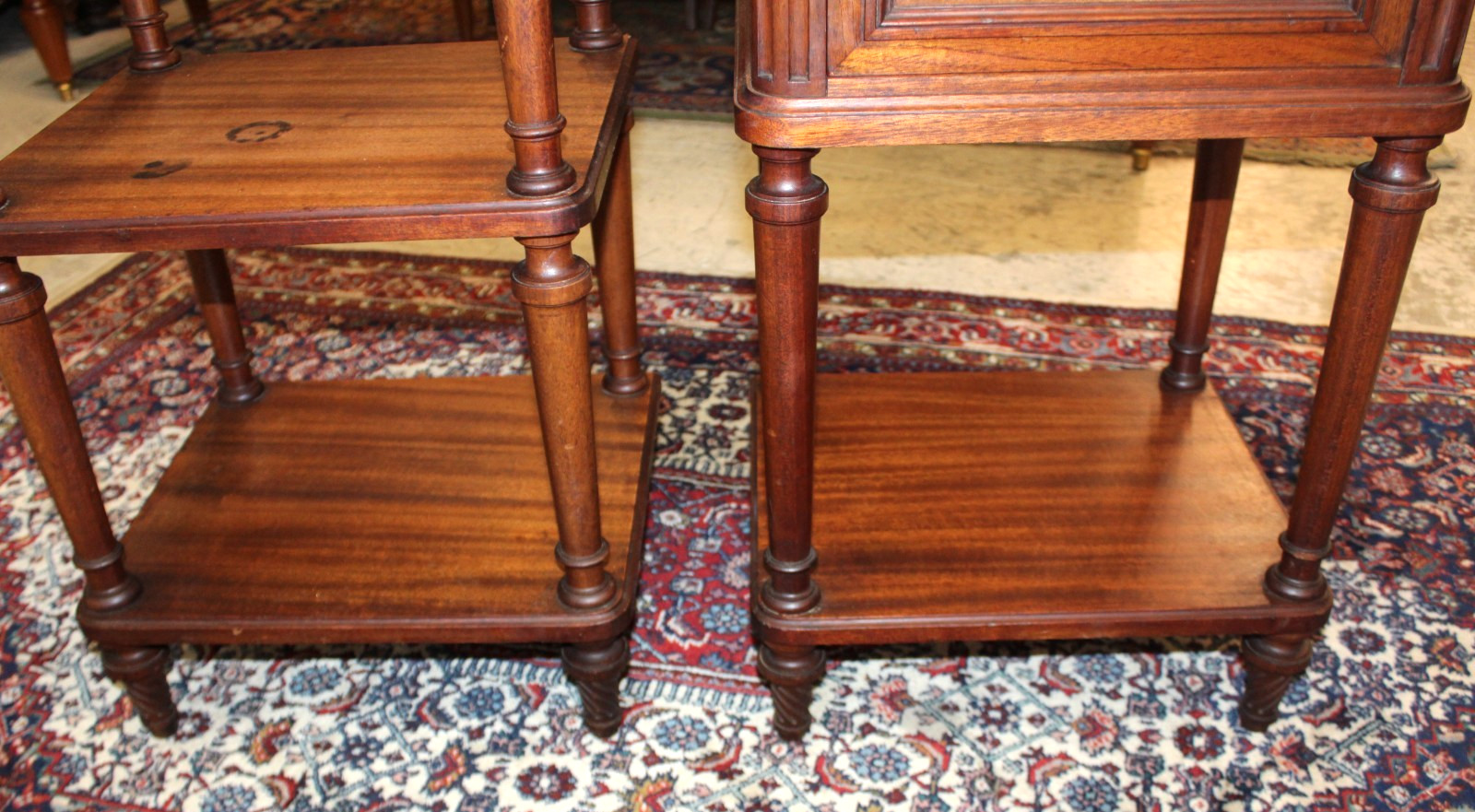 Pair of French Antique Louis XVI Mahogany Nightstands / Bedside Tables