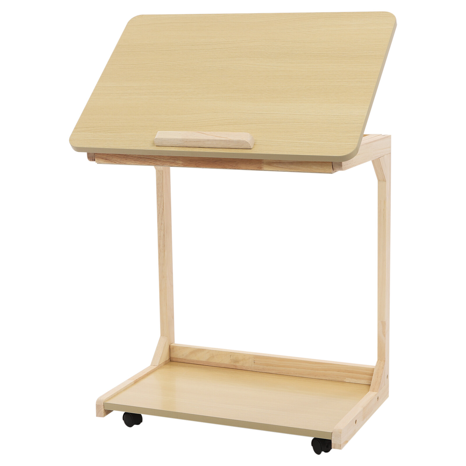 C Shaped End Table 23.62*15.75*24.8in Sofa Table Adjustable Tilt Angle W/ Wheels