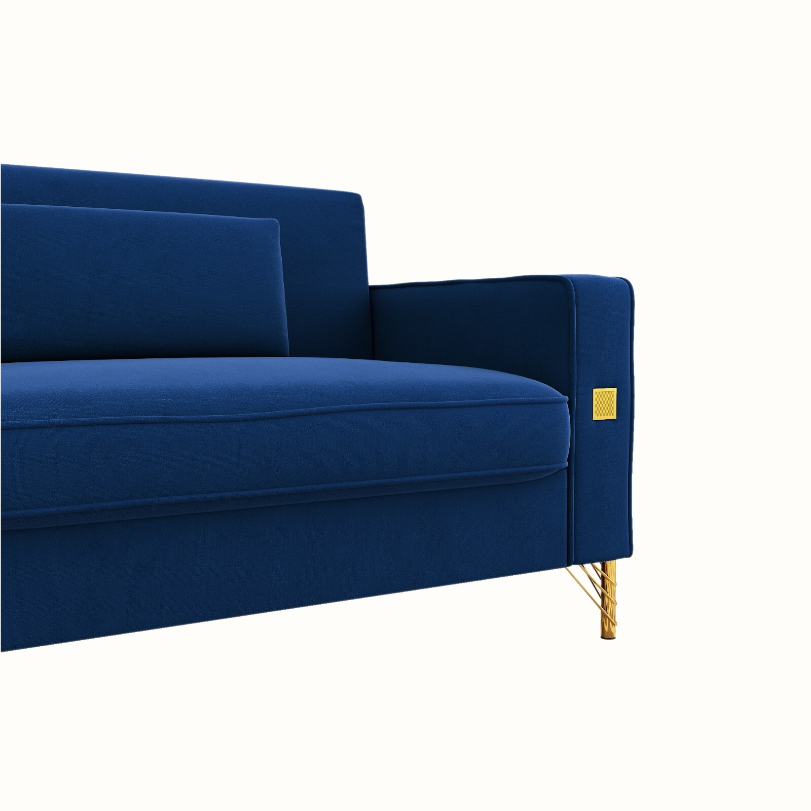 Modern Velvet Upholstered Sofa Couch with Pillows Removable Cushions Metal Legs