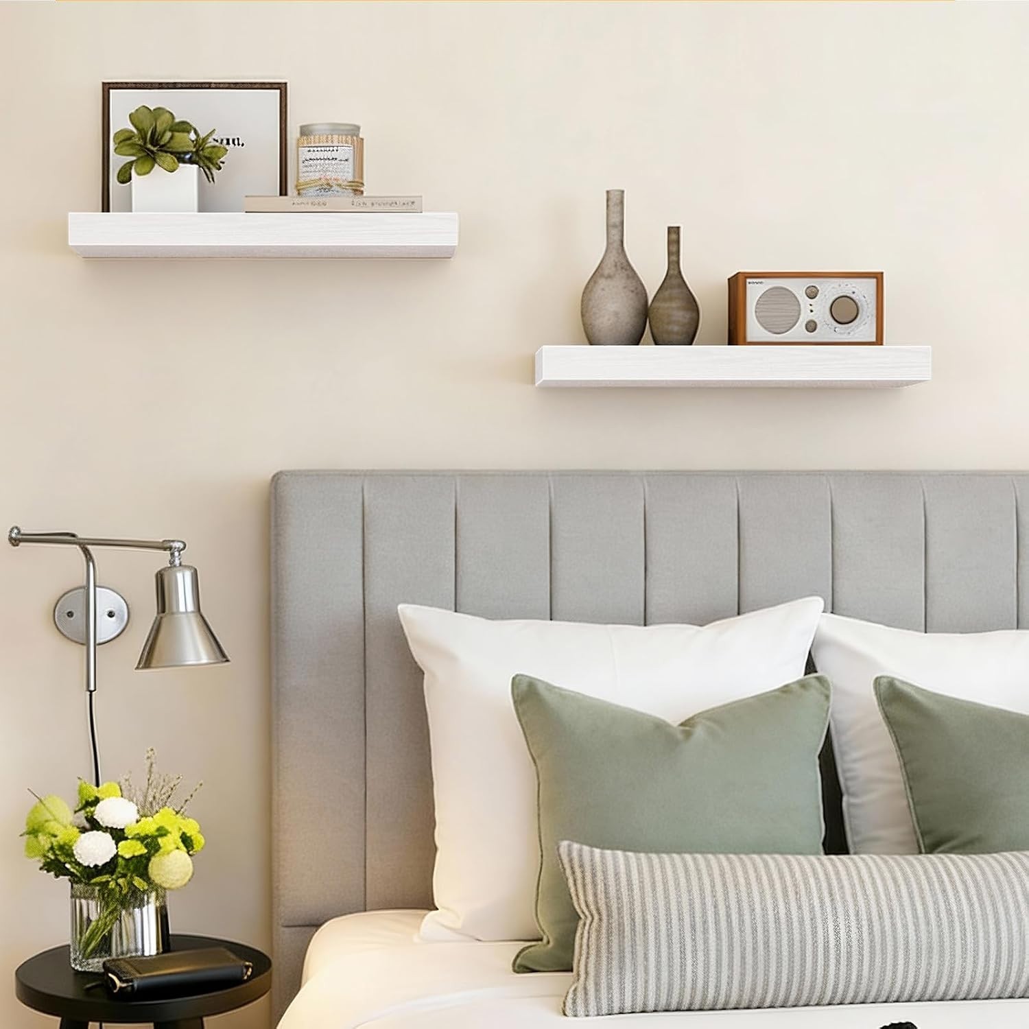 Floating Shelves for Wall Decor White, Set of 2, 15.7 Inch | MDF Shelves with…